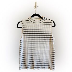 Talbots Women's Black White Striped Sleeveless Top | Size L | Classic Essential